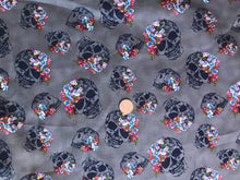 Load image into Gallery viewer, Grey Floral Skull Stretch Twill